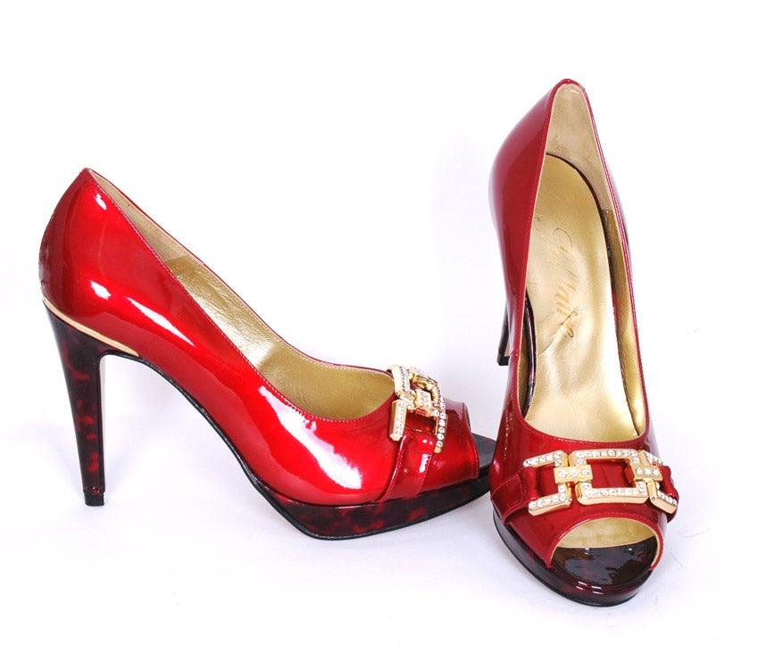 SOLITAIRE RED PATENT COURT SHOE freeshipping - Solitaire Fashions Darwen
