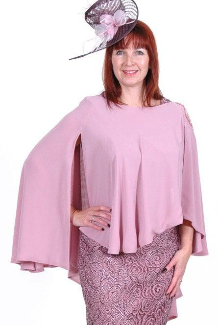 CABOTINE DRESS WITH VOILE CAPE TOP freeshipping - Solitaire Fashions Darwen