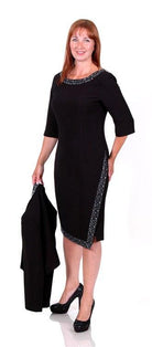 IZABELLA ¾ SLEEVED DRESS WITH BEADING freeshipping - Solitaire Fashions Darwen