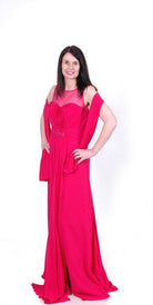 RENATA MESH NECKLINE LONG EVENING GOWN freeshipping - Solitaire Fashions Darwen