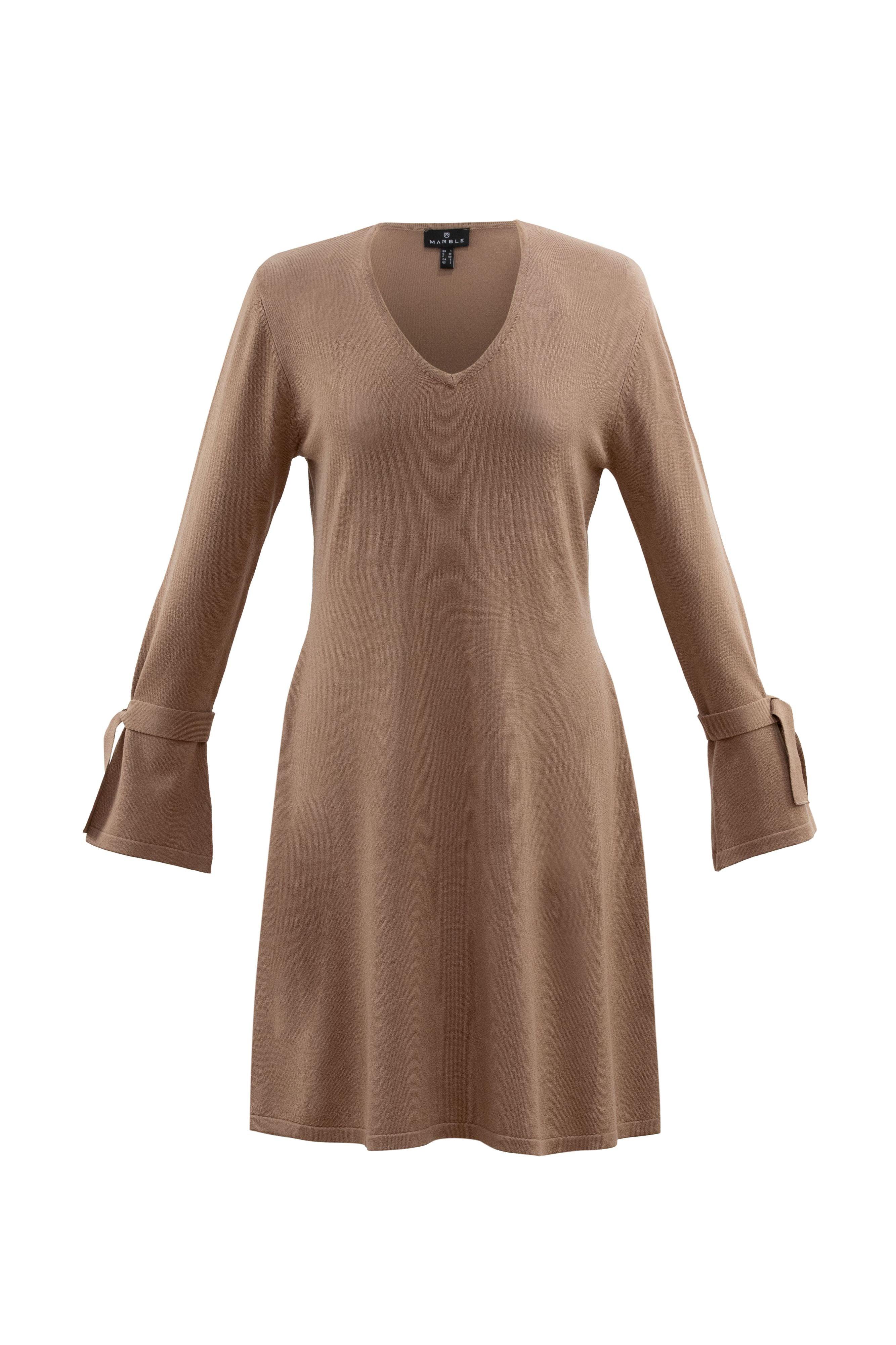MARBLE FIT AND FLARE DRESS 6328 CAMEL freeshipping - Solitaire Fashions Darwen