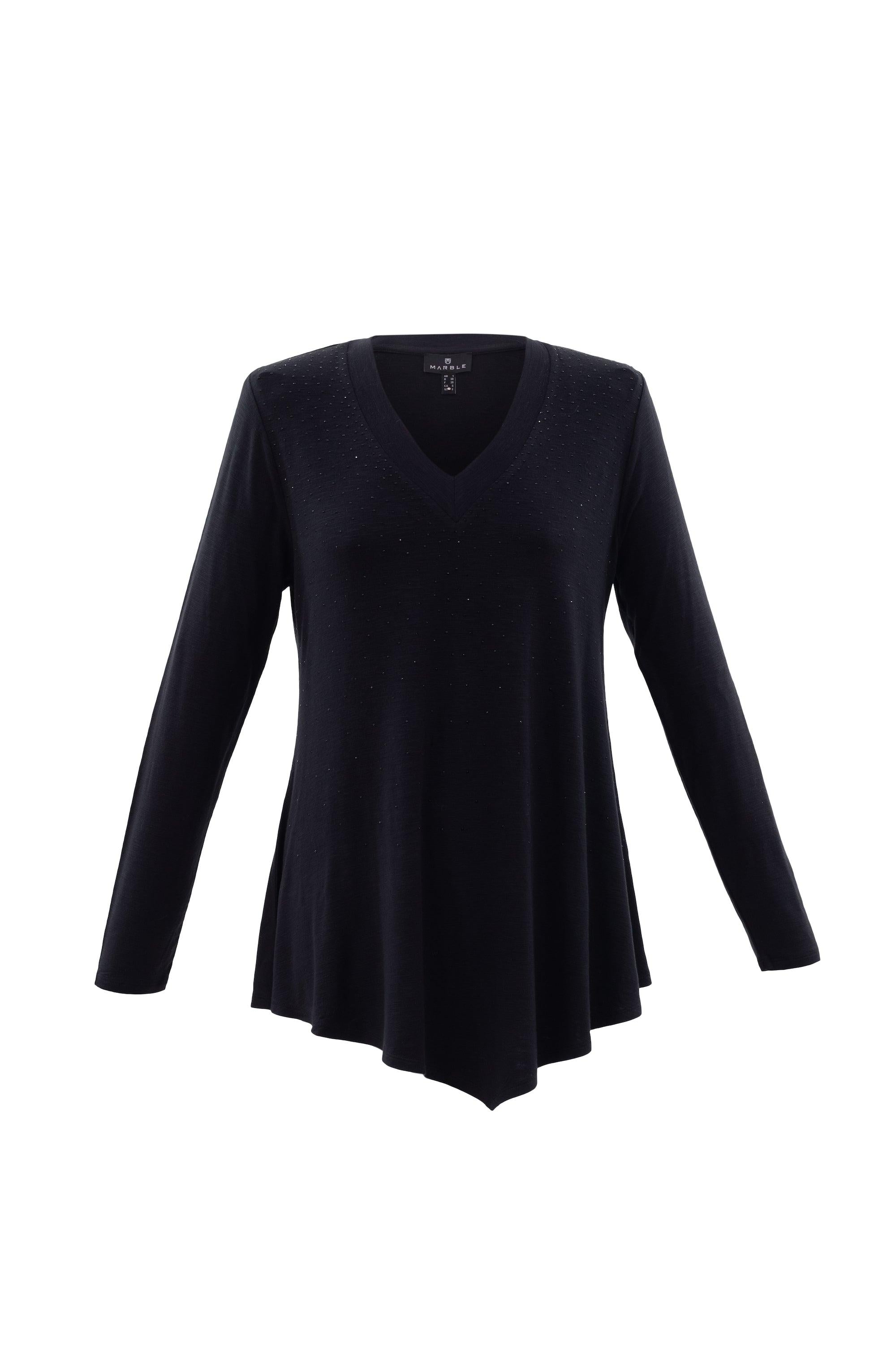 MARBLE TUNIC TOP 5933 BLACK freeshipping - Solitaire Fashions Darwen