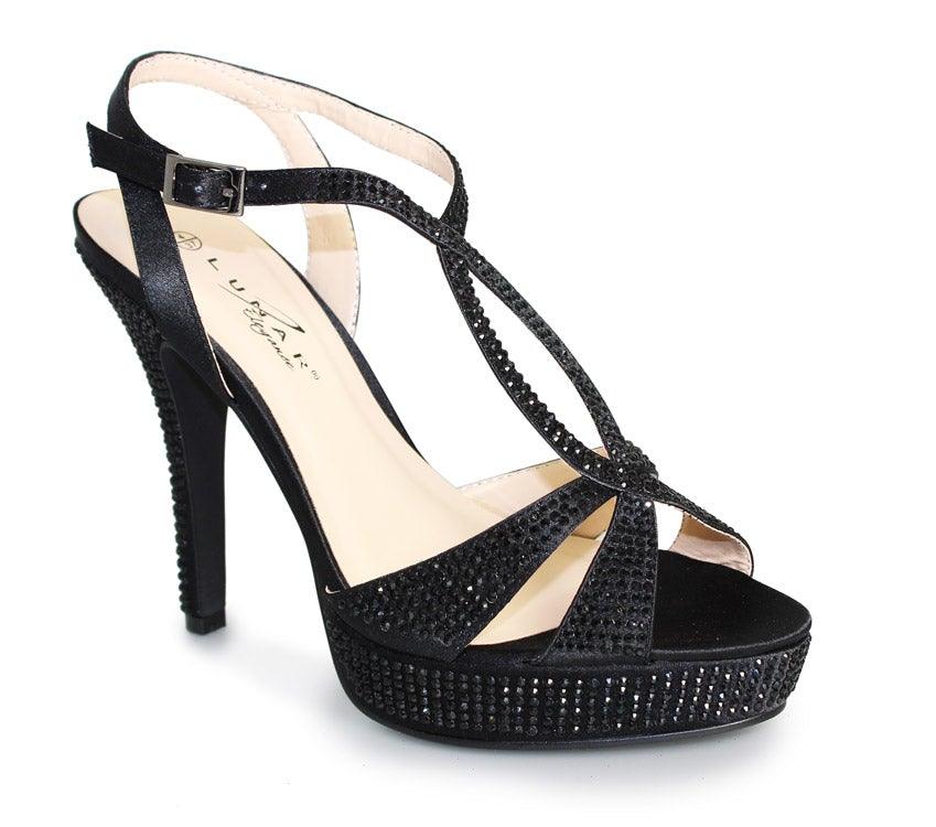 LUNAR BLACK DIAMANTE STRAPPY SHOE freeshipping - Solitaire Fashions Darwen