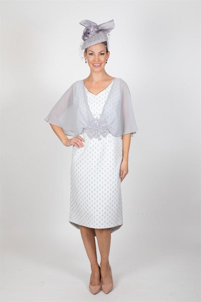 lizabella silver dress This gorgeous Lizabella dress is perfect for Mother of the Bride or Groom! , The gorgeous silver colour along with pearl sleeve detail is something to be admired! , Available in UK Sizes 8 to