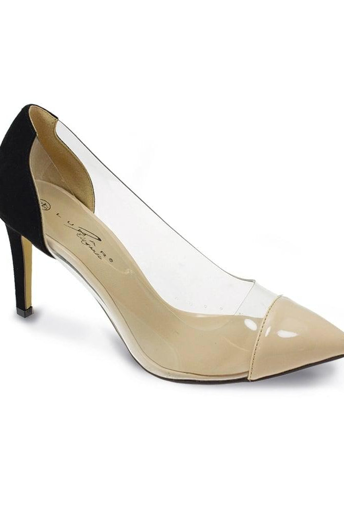 LUNAR Faux Suede and Perspex Court Shoe FLR412BLK freeshipping - Solitaire Fashions Darwen