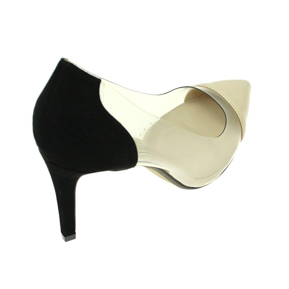 LUNAR Faux Suede and Perspex Court Shoe FLR412BLK freeshipping - Solitaire Fashions Darwen