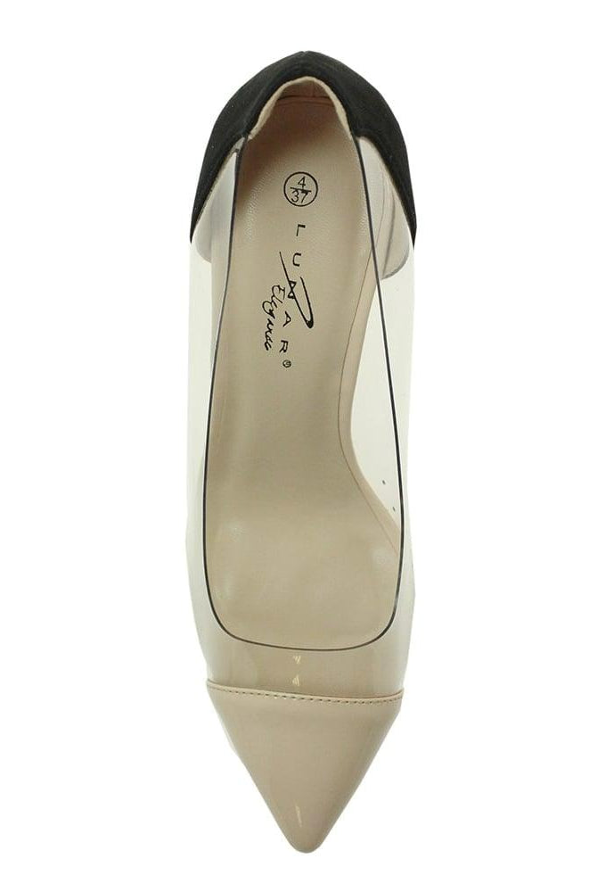 LUNAR Faux Suede and Perspex Court Shoe FLR412BLK freeshipping - Solitaire Fashions Darwen