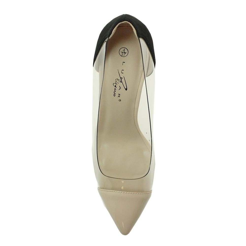 LUNAR Faux Suede and Perspex Court Shoe FLR412BLK freeshipping - Solitaire Fashions Darwen