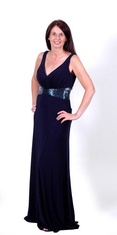 MASCARA BUGLE BEAD WAISTED GOWN freeshipping - Solitaire Fashions Darwen