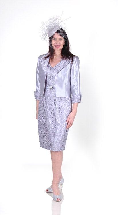 ZEILA LACE OVERLAY DRESS & SATEEN JACKET freeshipping - Solitaire Fashions Darwen