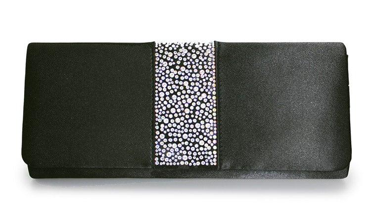 LUNAR BLACK SATIN & DIAMANTE CLUTCH BAG freeshipping - Solitaire Fashions Darwen